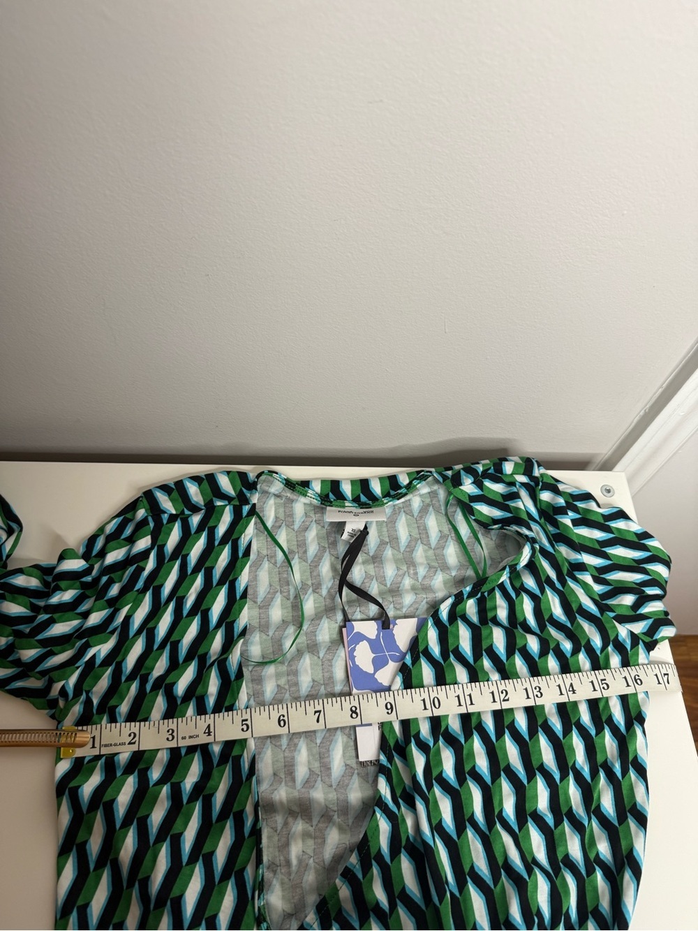 DVF Diane Von Furstenberg x Target L/S Midi Arrow Geo Green Wrap Dress XSMALL - Picture 8 of 8